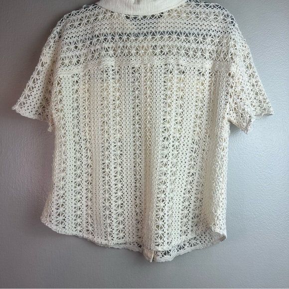 Lida Kate Crochet Button Down Cream Blouse Sz Sm - Picture 3 of 7